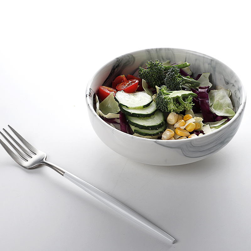 Restaurant Crockery Serving Bowls, Ceramic Salad Bowl, High Temperature Marble Salad Bowls