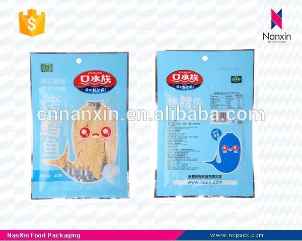 plastic dried squid snack packaging three side seal bag