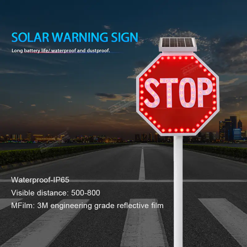 Custom outdoor solar road construction safety led warning sign
