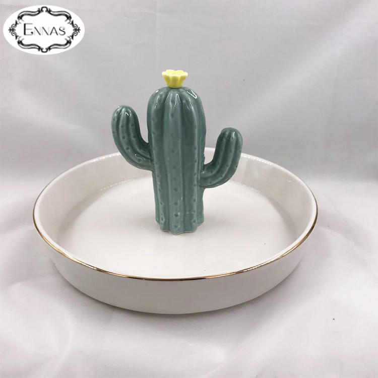 Custom Wholesale Creative Gift Cactus Ceramic Jewelry Tray