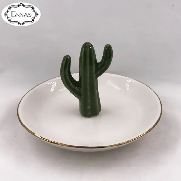 Custom Wholesale Ceramic Crafts Cactus Ceramic Jewelry Tray