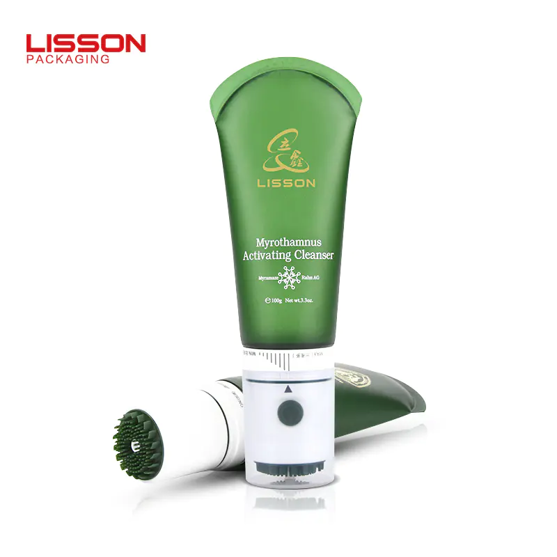 OEM 150 ml empty skincare vibration face wash tube packaging with soft brush for facial cleanser