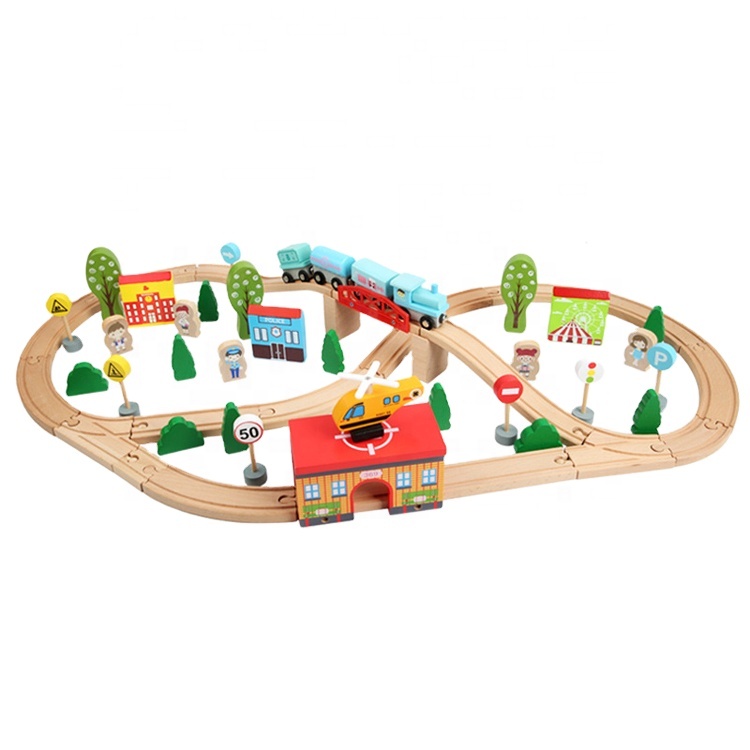 New 58PCS 4 Themes Wooden Urban Traffic Train Track Set Toys Wooden Railway Train Track