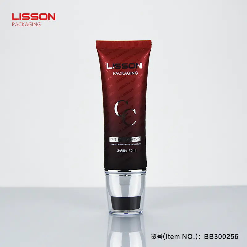 airless pump sunscreen cream cosmetic plastic tube packaging with high transparent cap