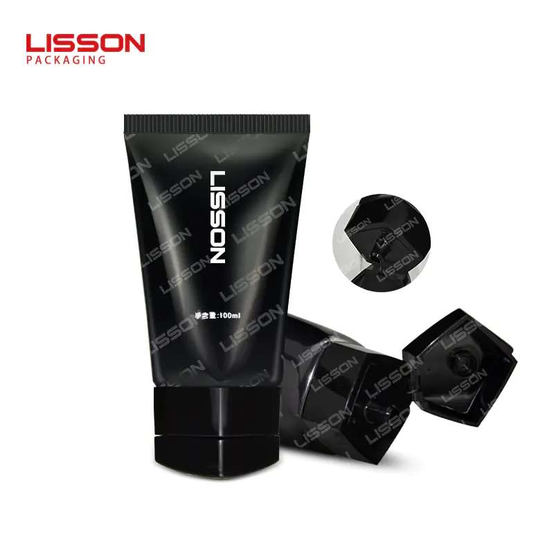OEM empty 100ml skincare black facial cleansertube packaging with special design pentagonal flip top cap