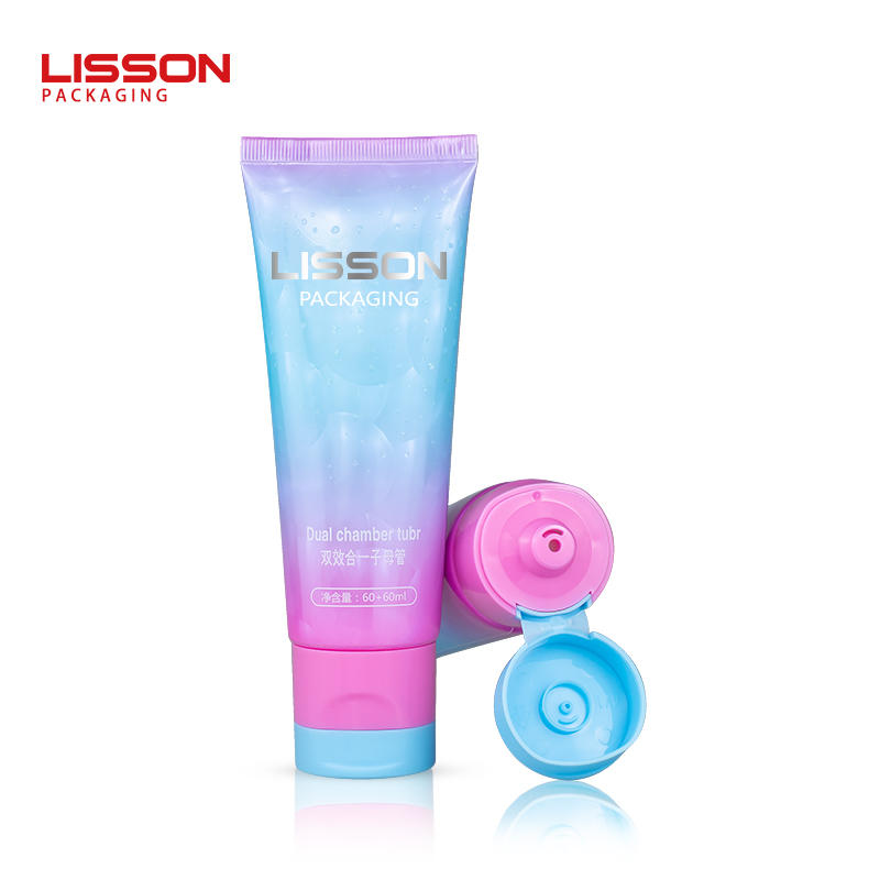 60ml+60ml eco friendly skin care cream use dual chamber plastic tube packaging