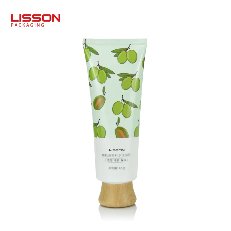 120g recycled plastic packaging cosmetic tubes with wooden cover for cream