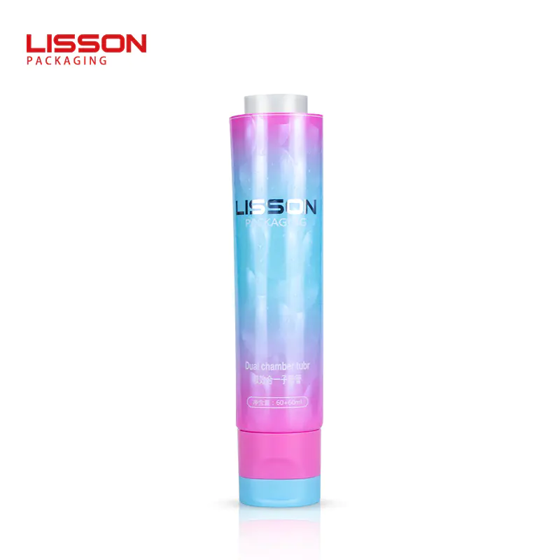 60ml+60ml eco friendly empty 2 in 1dual chamber tube packaging with double color flip top cap