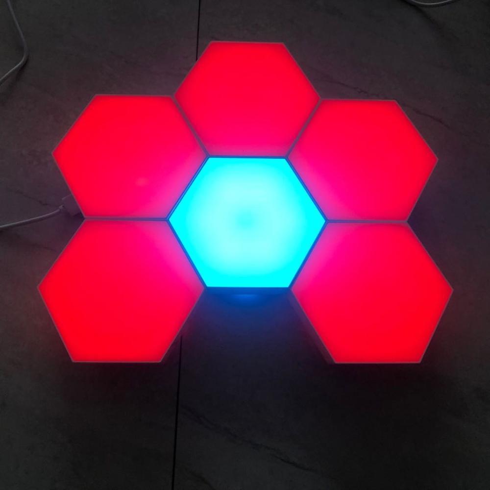 Multi-colors hand touch sensing modular night light hexagonal black family quantum honeycomb induction wall lamp
