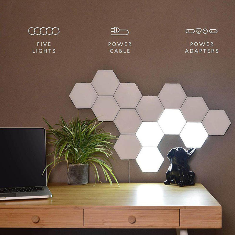 5 pcs per sets splice hand touch bright modular night light hexagonal black family quantum lamp honeycomb induction wall lamp