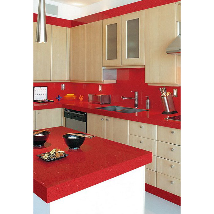 Quartz kitchen countertops India Red