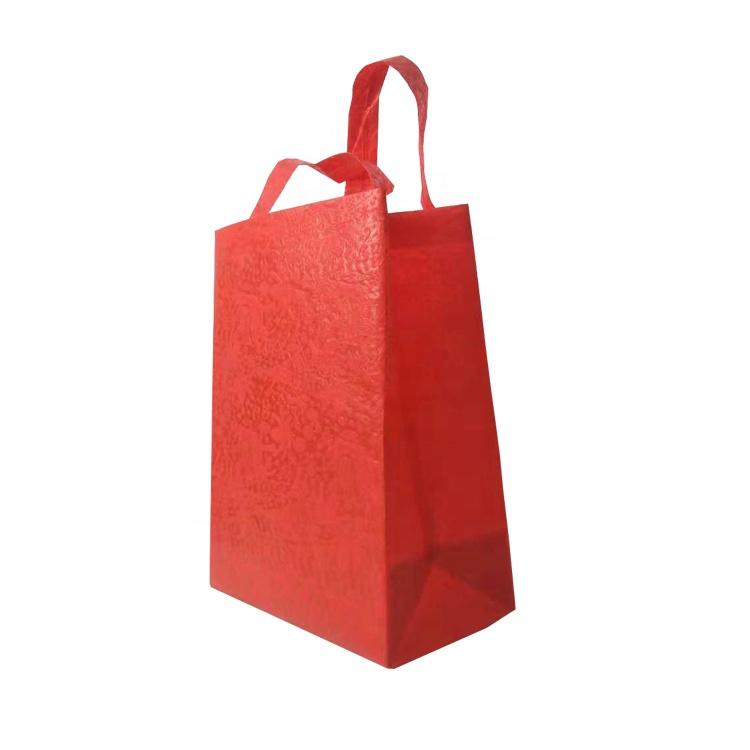 PP Embossed Nonwoven Bags Red Color Handle Bag Non woven Tote Shopping Bags