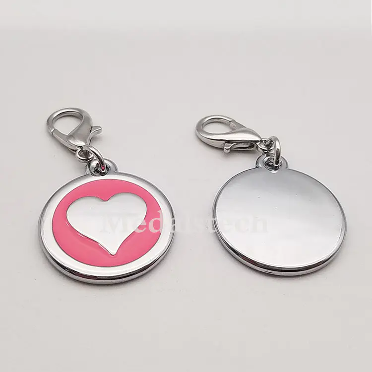 Pink Heart Shape Leather Pet ID Tag Zinc Collar Pet ID Tag Engraving with Laser Pet Name