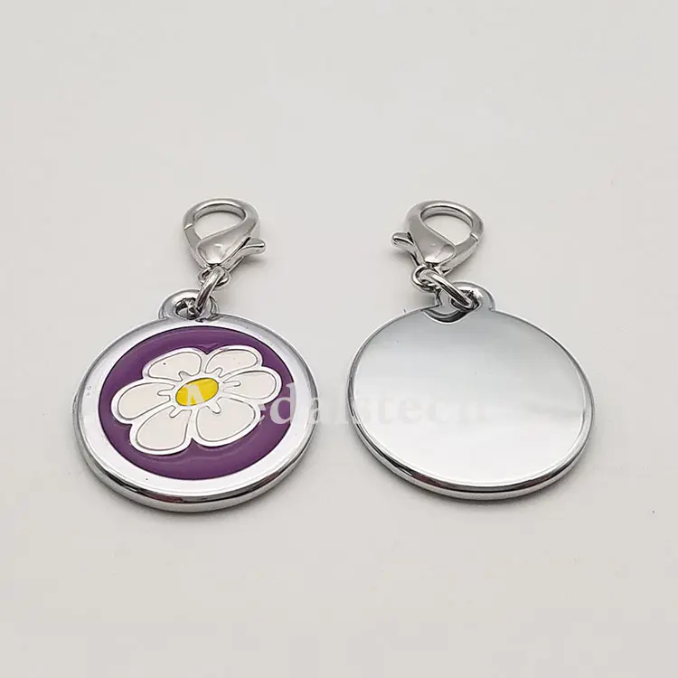 Little Daisy Shape Round Shape Alloy Metal Silver Plated Soft Ennamel Dog Tag/Qr Code Pet Tags