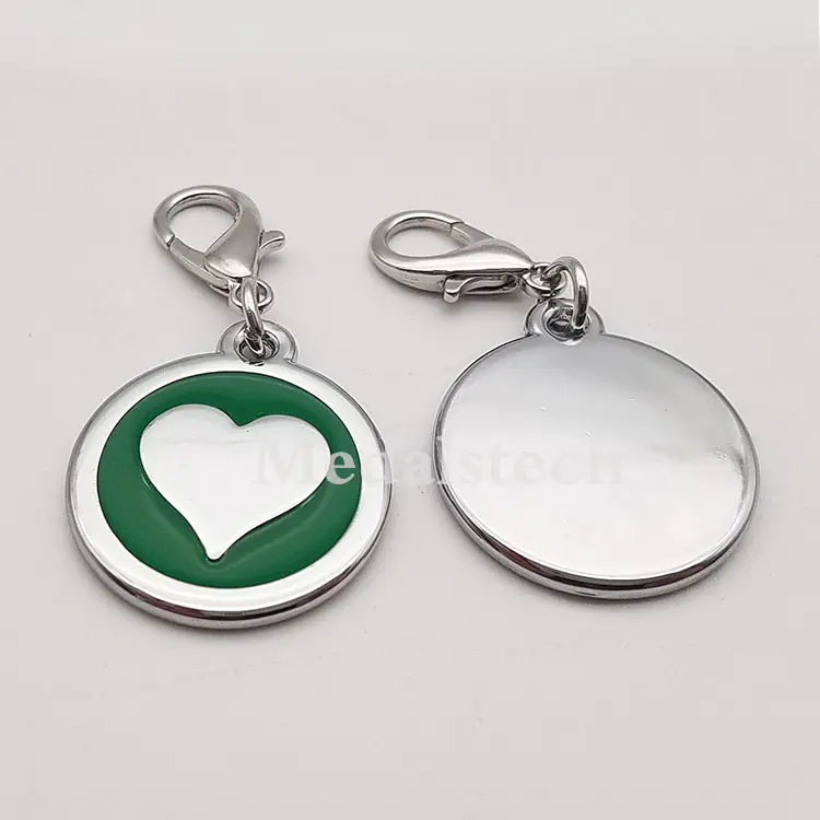 Wholesale zinc alloy metal heart id pendant plate engrave custom qr code pet tag for necklace