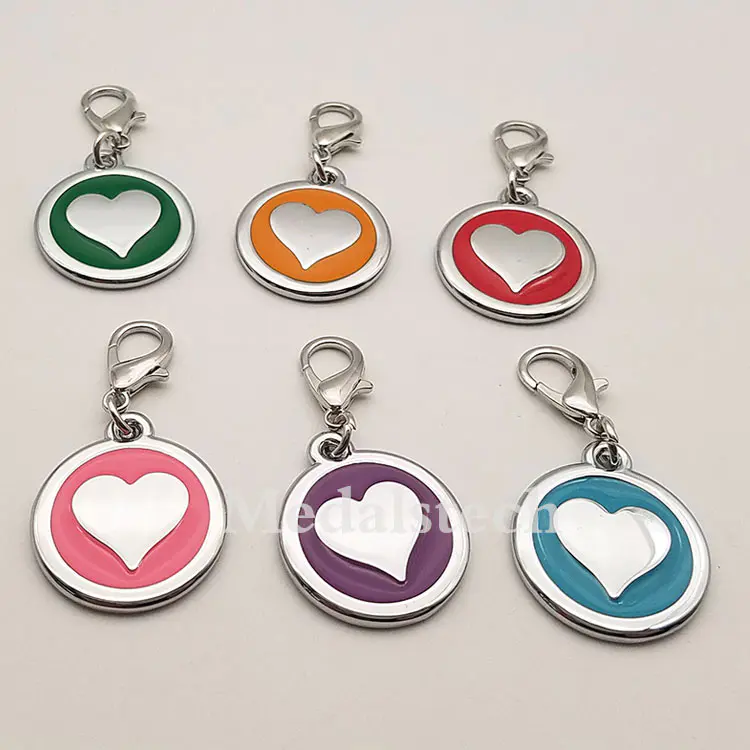 Hot selling custom colorful stainless steel metal blank laser logo heart shape pet collar dog id tag for dog cat
