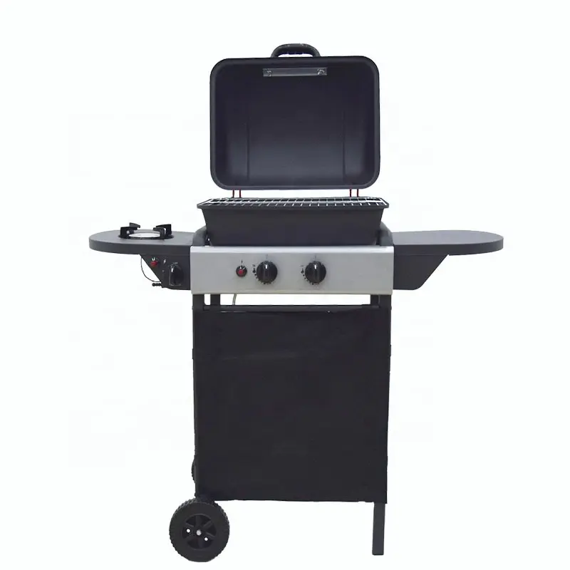 CE Approval 2+1 Burner Black Powder Coating Gas Barbecue Grills 6206A-3(With side burner)