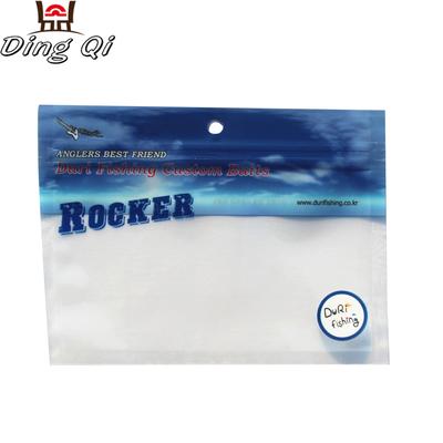 Custom printed three side seal clear plastic fishing lure bag with zipper