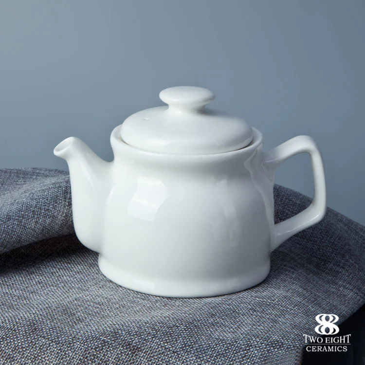 Pop design chinese cheap 1100ml white ceramic teapot for banquet hall
