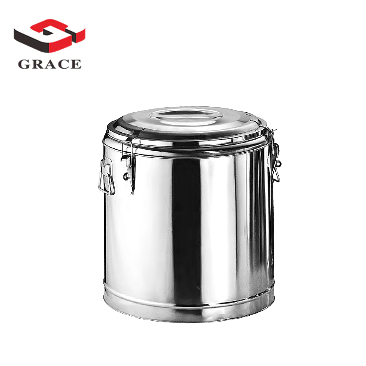 Tea Water Heat Preservation Barrel Two Latches Secure Double Lid Silver Stock Pot with Faucet