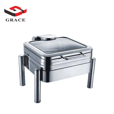 11L Right angle style round hydraulic chafing dish with glass lid