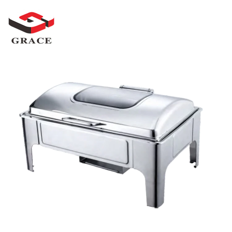 Catering wholesale high quality hydraulic rectangular luxury chafing dish with Glass Lid
