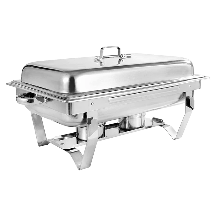 Restaurant Buffet Equipment Large Capacity Alcohol Heating Oblong Chafing Dish With Foldable Frame