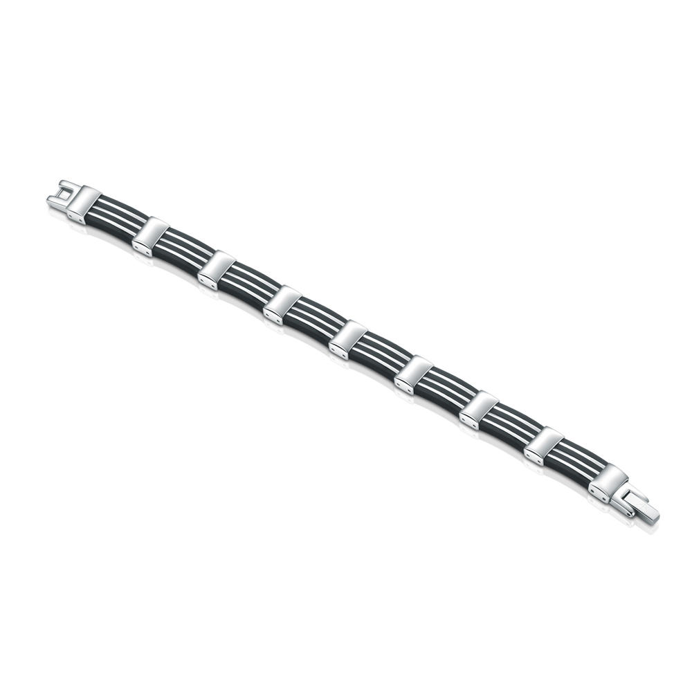 product-BEYALY-Black Leather White Stripe Design Magnetic Jewelry Bracelet-img-2