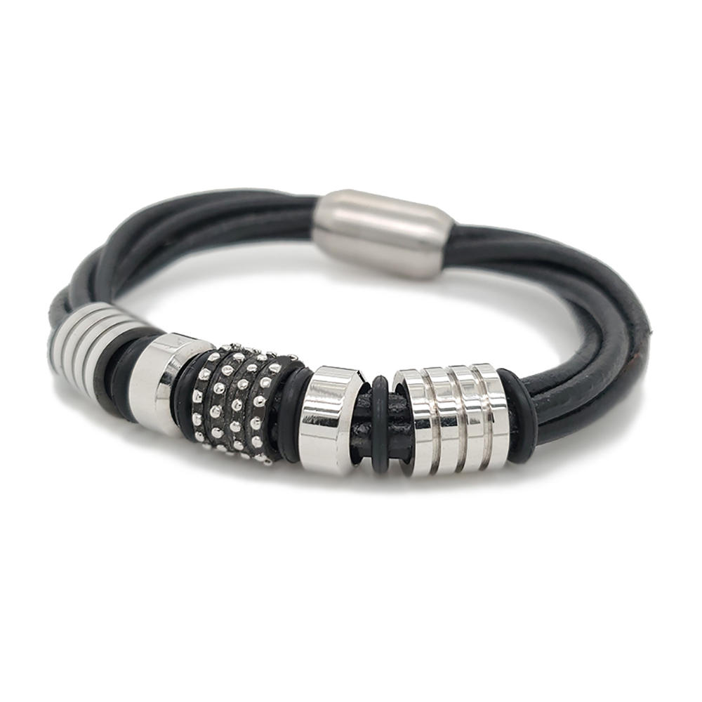 product-BEYALY-Stainless Steel Trendy Black Leather Cuff Bracelet-img-2