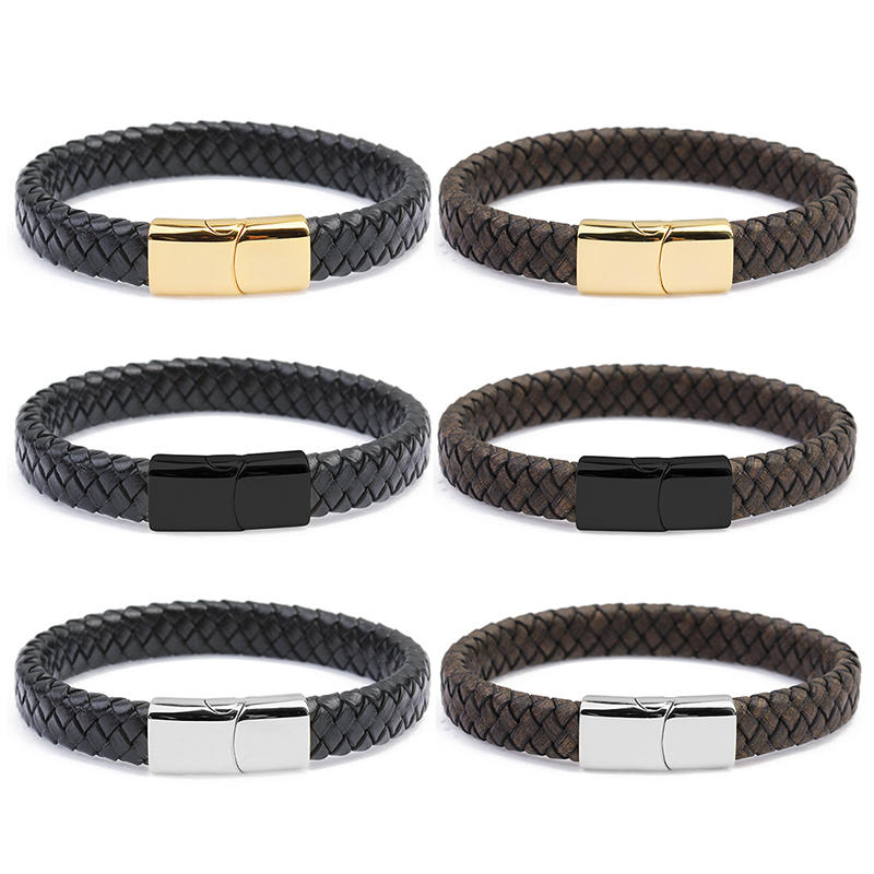 product-Gold Clasp Men Black Leather Custom Woven Friendship Bracelets-BEYALY-img-3