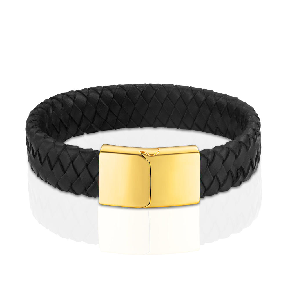 product-BEYALY-Gold Clasp Men Black Leather Custom Woven Friendship Bracelets-img-2