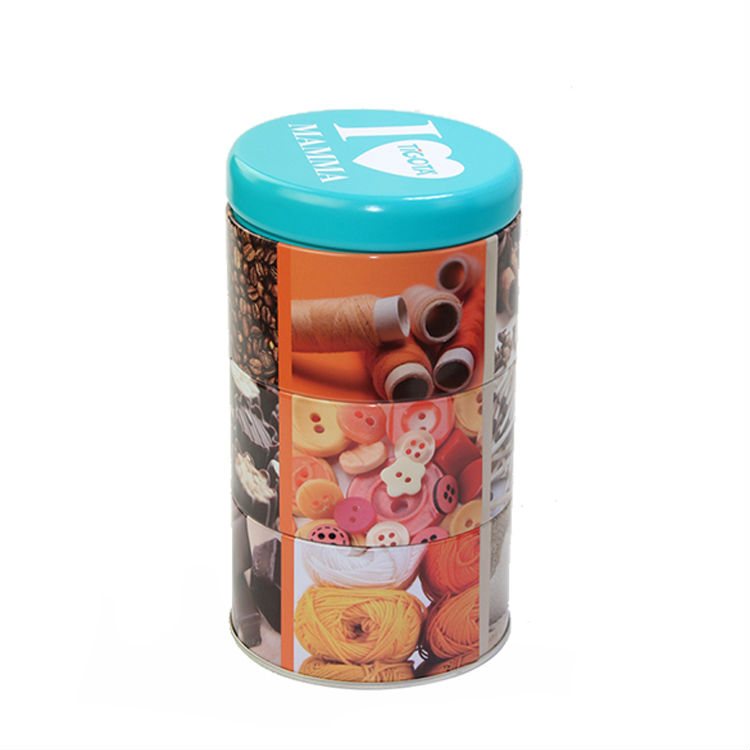 Biscuit candy packaging box Empty round Three layer Personality combined tin can box container