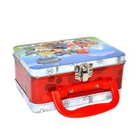 Food grade cartoon made rectangle kids lunch tin box with plastic handle