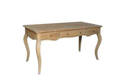 Antique French Style Oak Wood Desk With Curved Legs HL315