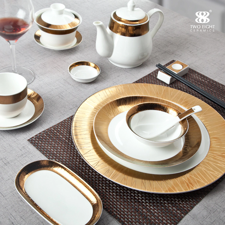 Dubai elegant high range Persian gold bone china crockery ceramic dishes for hotel