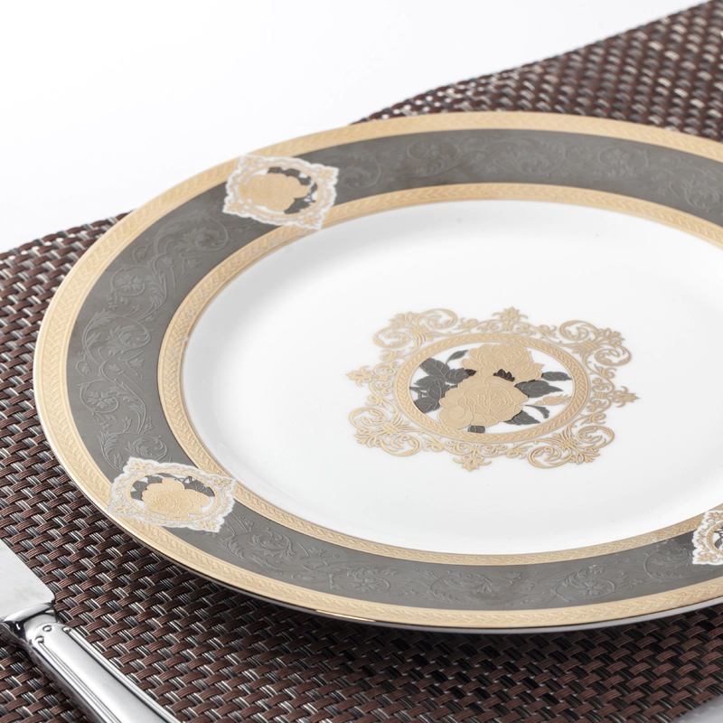 New Embossed Gold Charger Dinner Set Crockery On Dubai Market, Crockery Tableware Decal Dinner Sets#