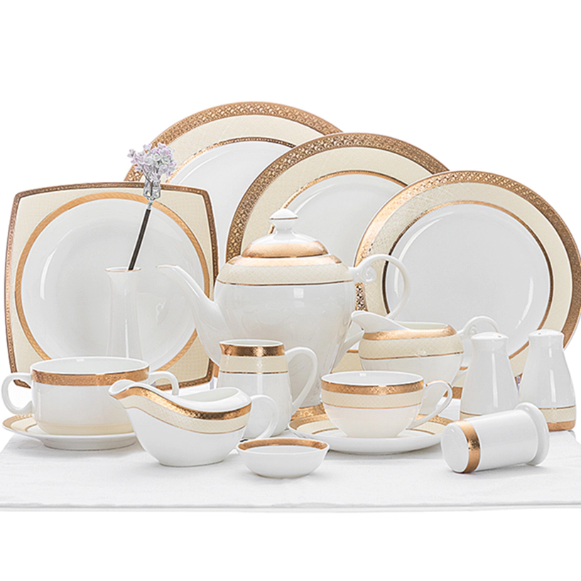 Horeca Restaurant Ceramic Gold Bone China Dinner Set, Wholesale Wedding Crokery Bone China Ceramic Dinnerware!