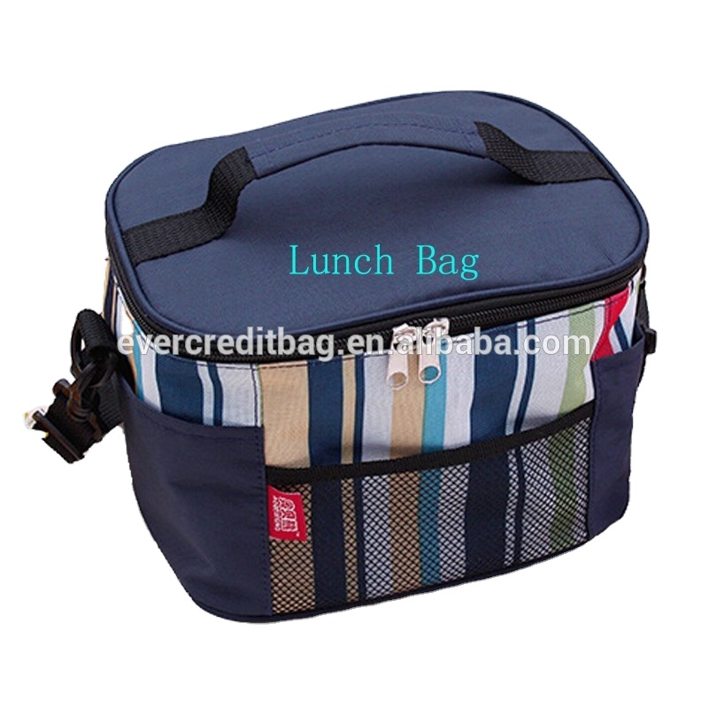 Fashion Stripe Oxford Thermal Cooler Bag insulated thermal food carry bag With Shoulder Strap