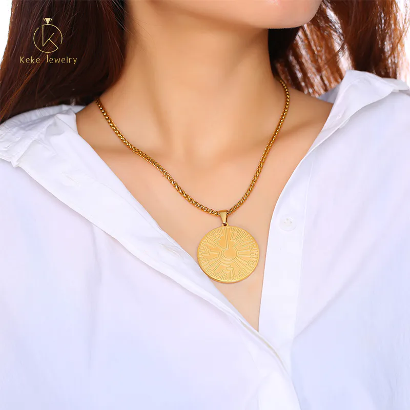 Hot Sale Stainless Steel Charm Round Gold Pendant Necklace For Women PN-1173