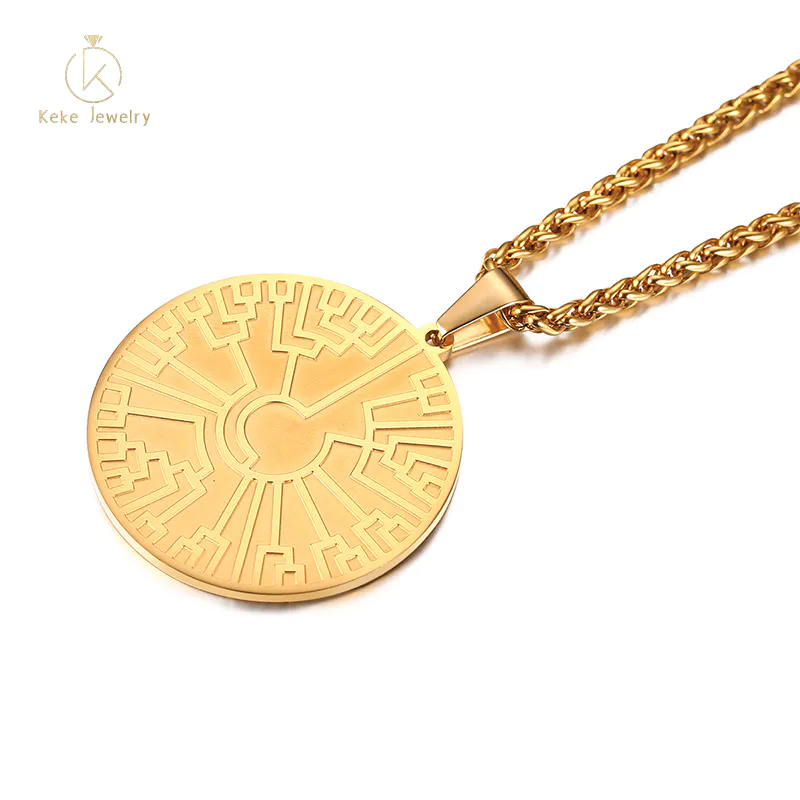 Custom gold filled jewelry stainless steel round pendant necklace PN-1173