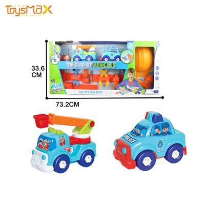 Kids Diy Block Fire TruckEngineering Toy Cartoon Car With Tools