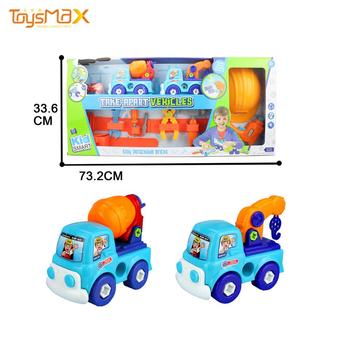 Children Diy Block Crane TruckEngineering Toy Cartoon Car With Tools