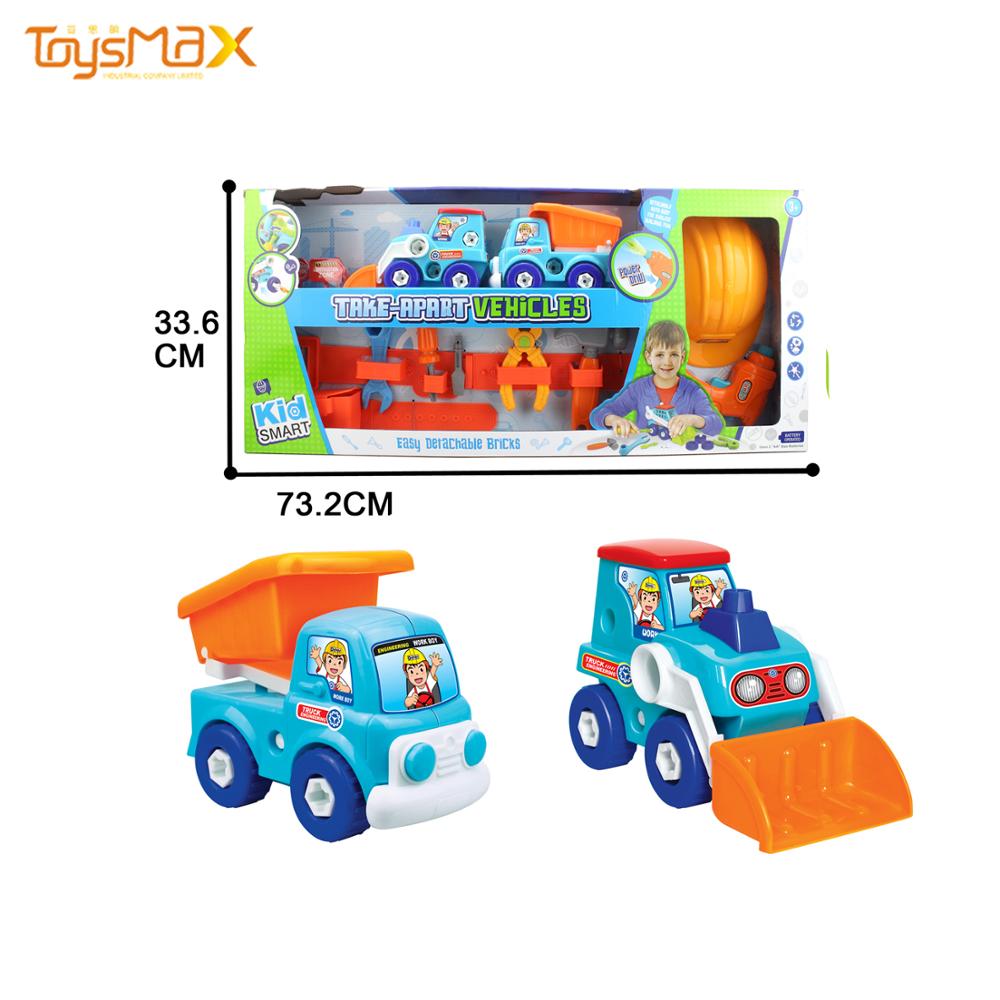 Diy Block Cartoon Car Toy Detachable Engineering Vehicle SetWithTools