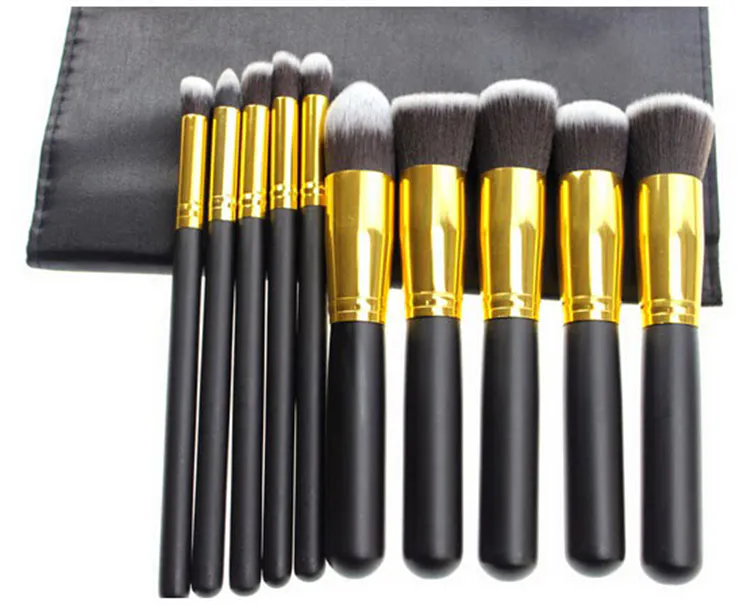 10pcs brown vegan foundation brush set makeup brush with bag