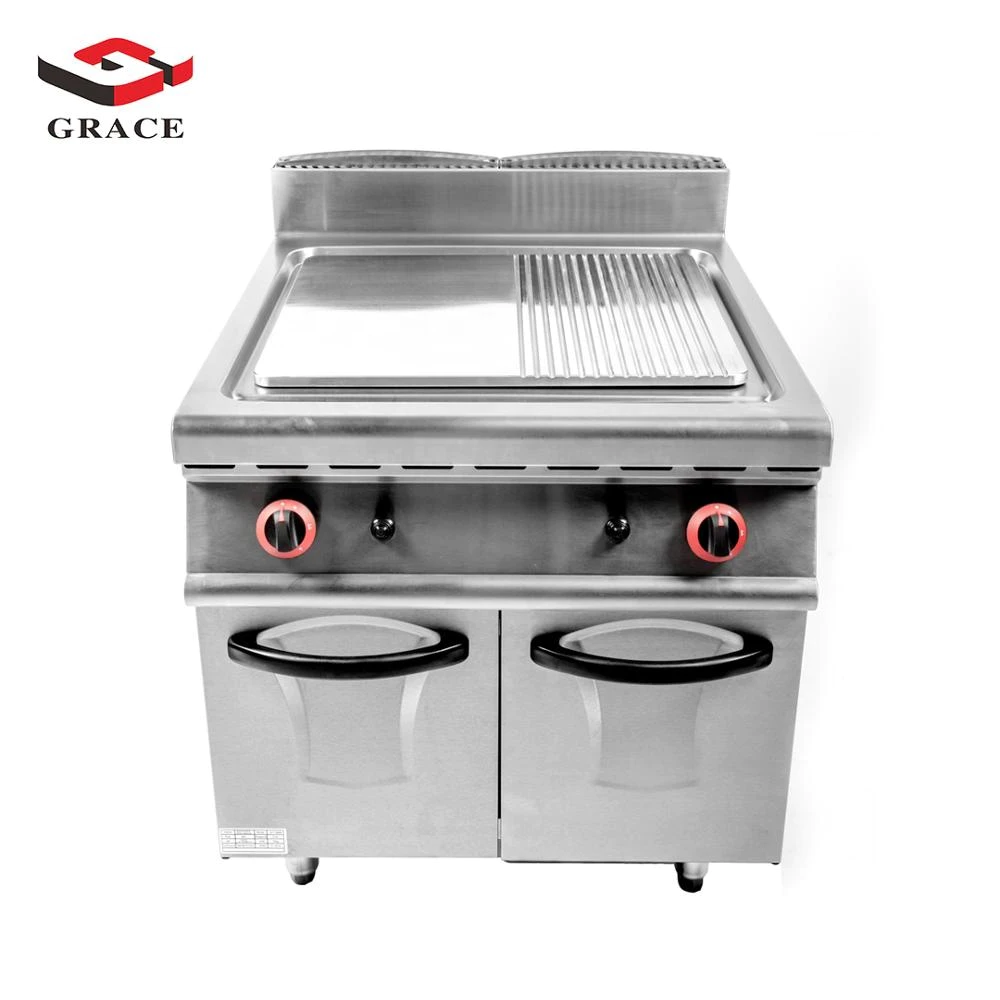 Commercial Stainless Steel Natural Round Flat Top Grill Gas Griddle With Cabinet