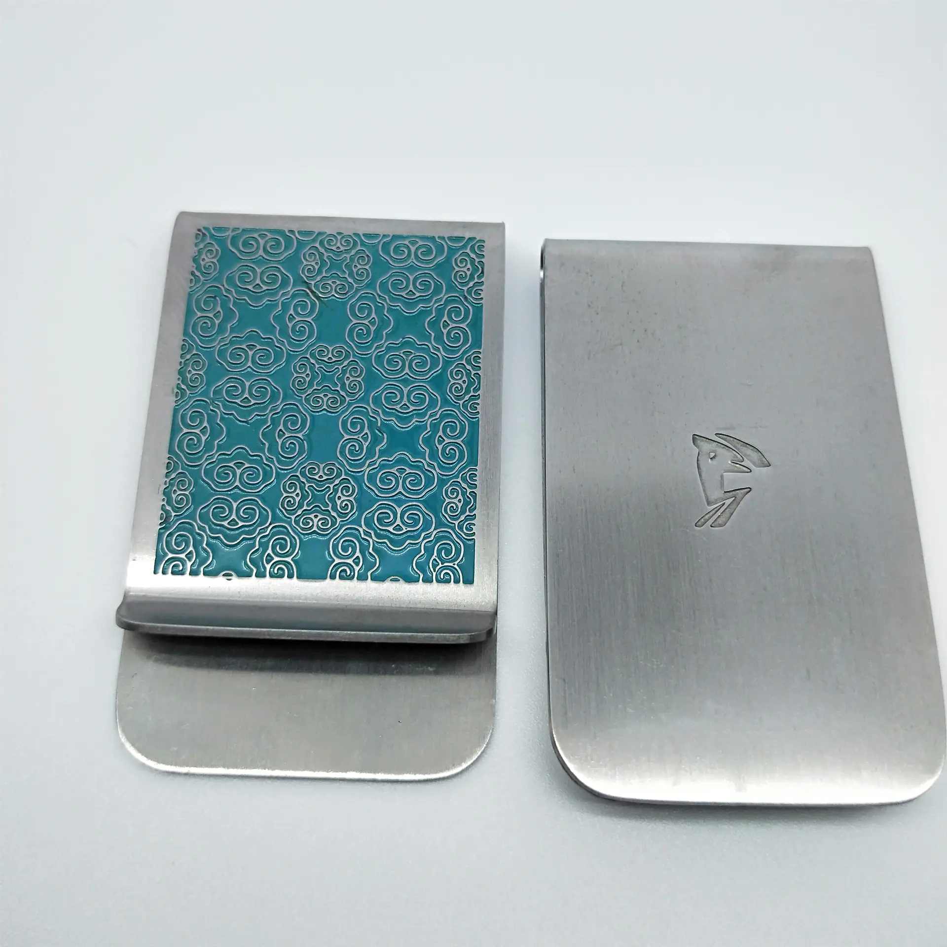 Antique silver unique personalized money clip with soft enamel filled