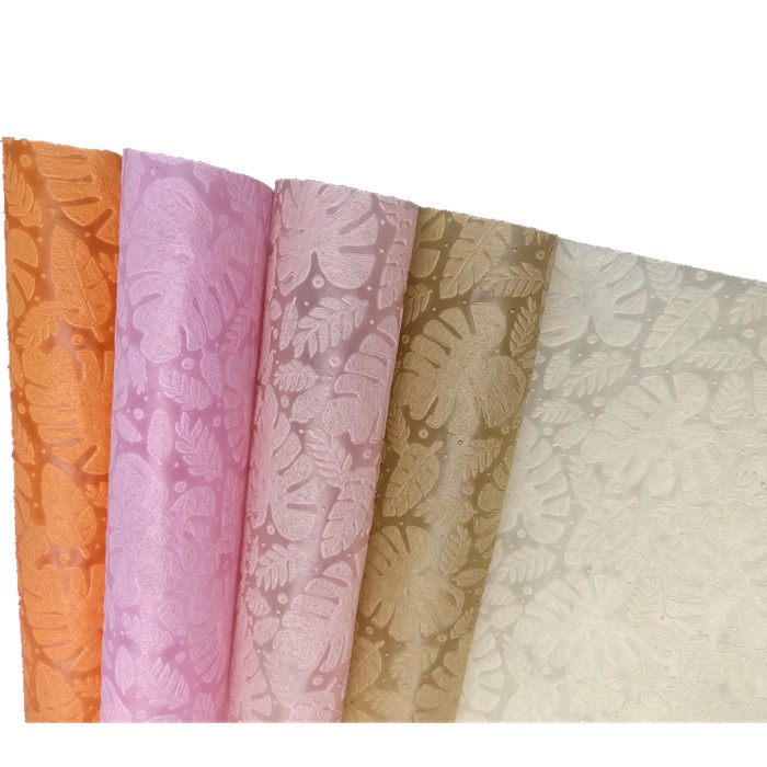 TNT material New Design Leaves Colorful Embossed Non-woven Spunbond polypropylene Fabric