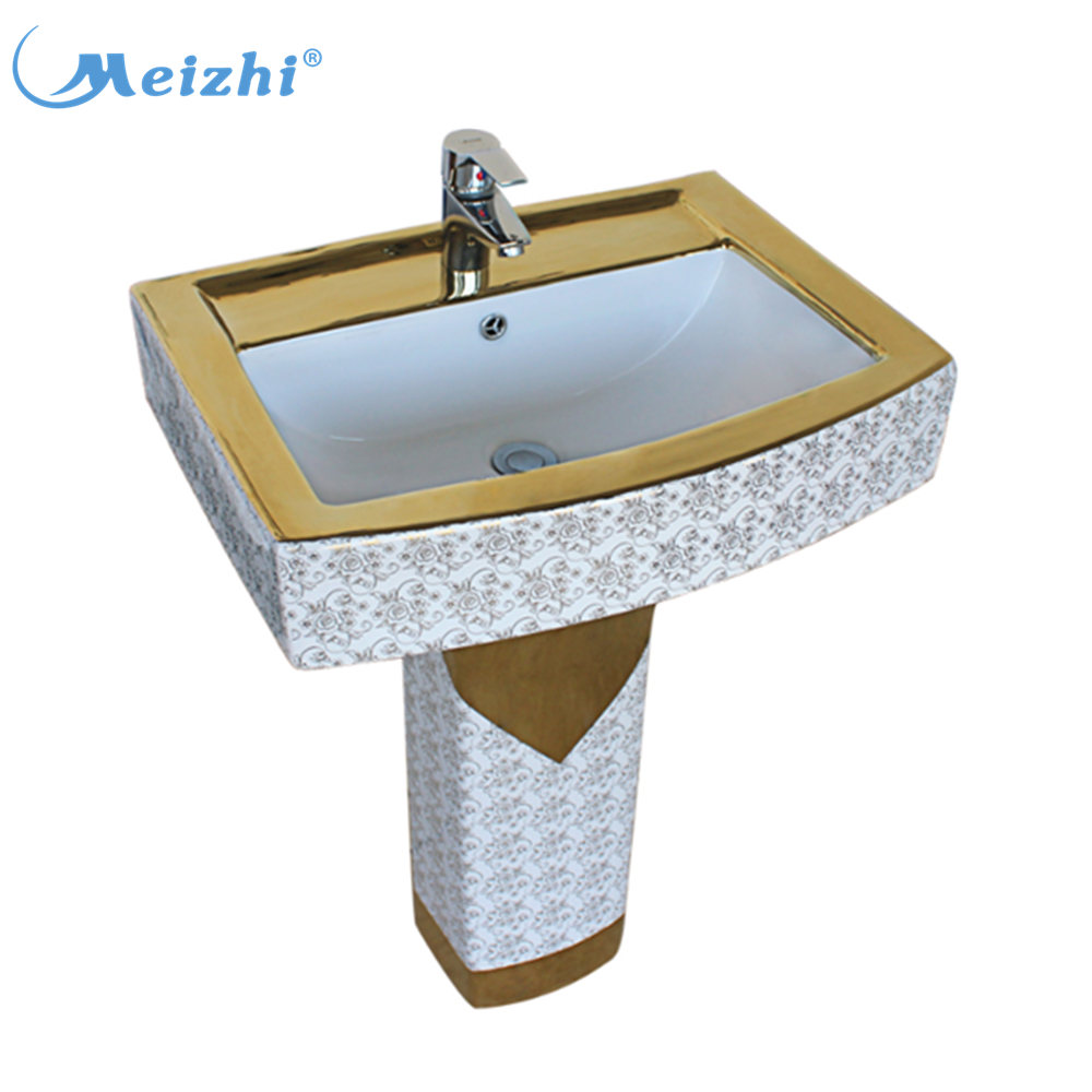 Bathroom luxury pedestal golden wash basin