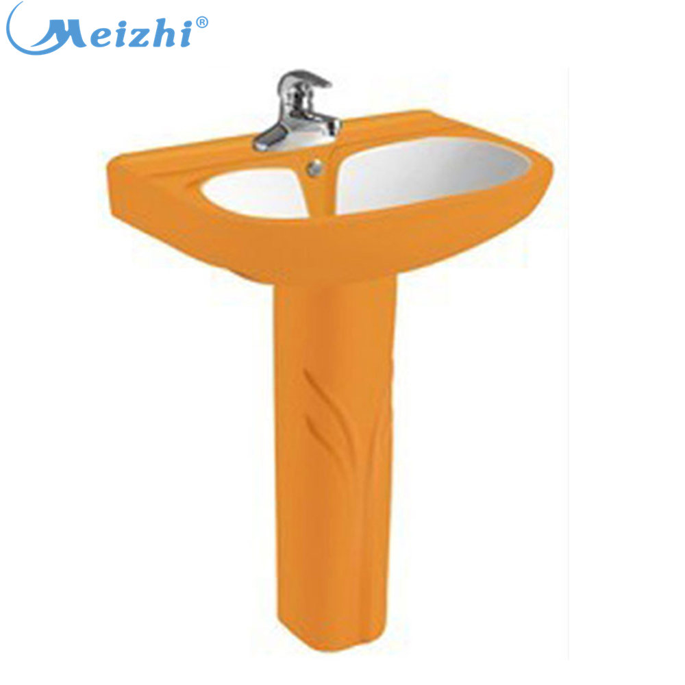 Orange Color Ceramic Hand Wash Sink Pedestal Basin
