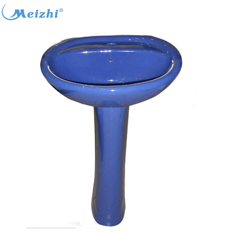 Bathroom ceramic sanitary blue pedestal sink